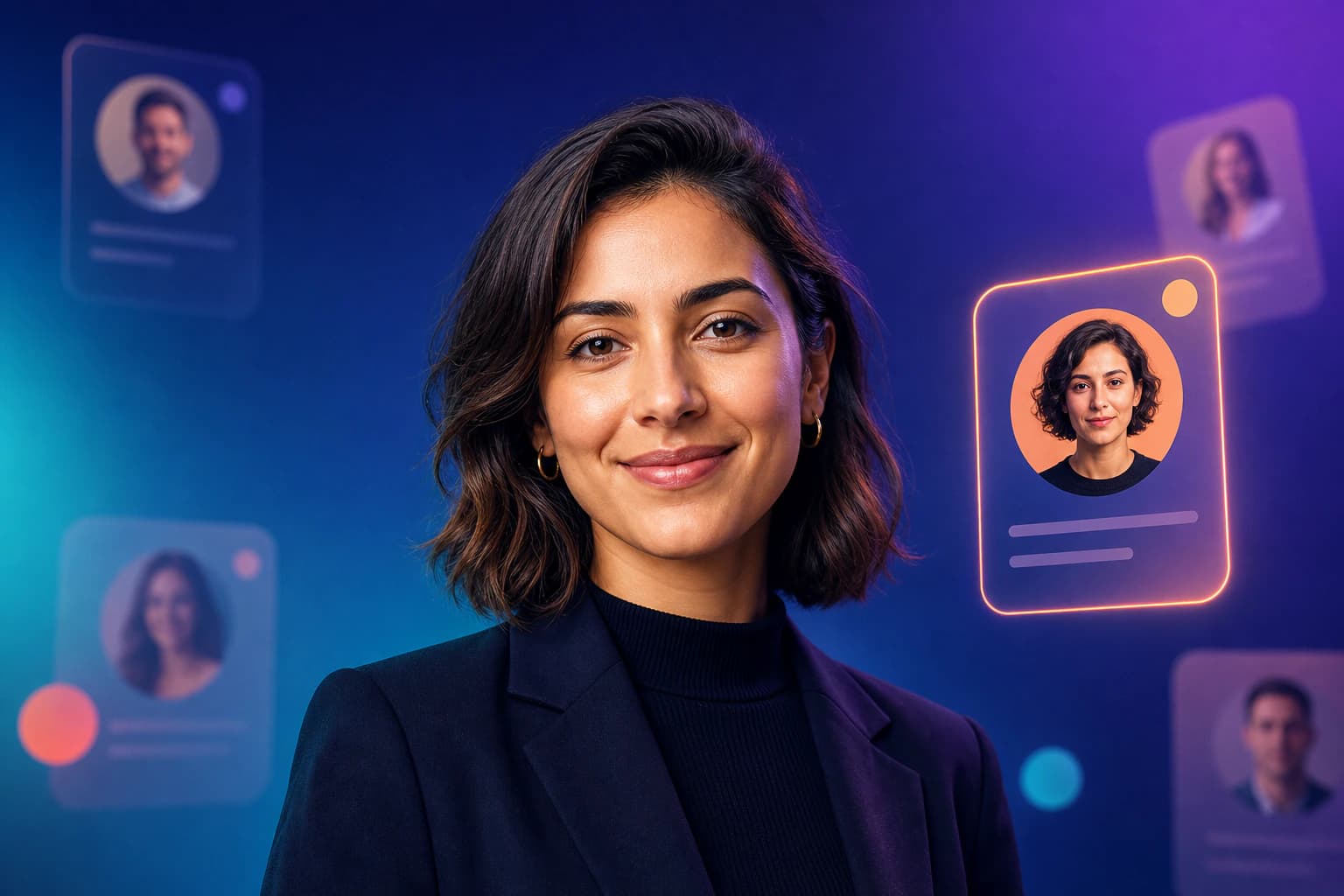 Profesional seguro con una foto de perfil de LinkedIn cuidada, retrato de calidad de estudio sobre fondo neutro