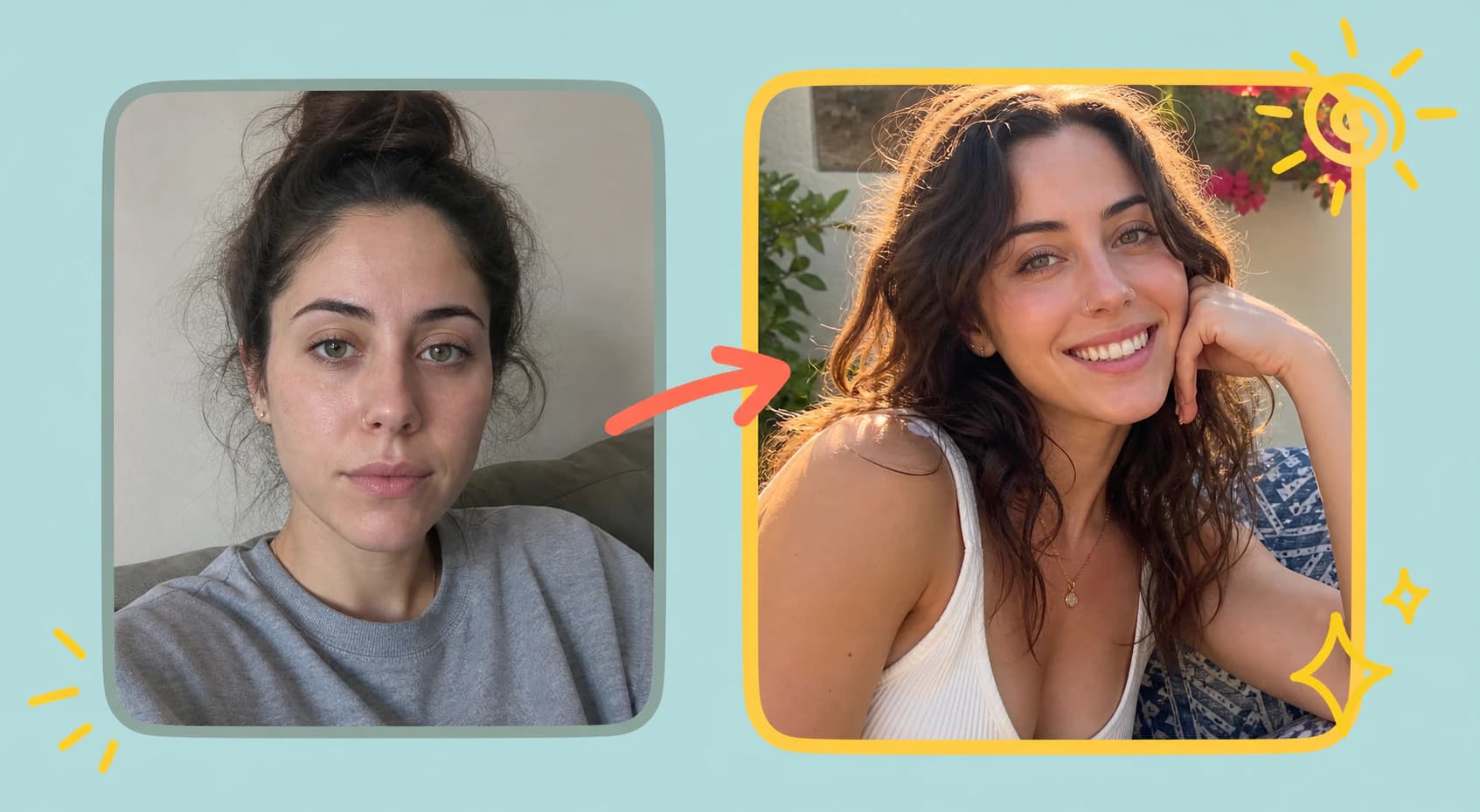 Antes y después: un selfie normal convertido en una foto de citas divertida y favorecedora