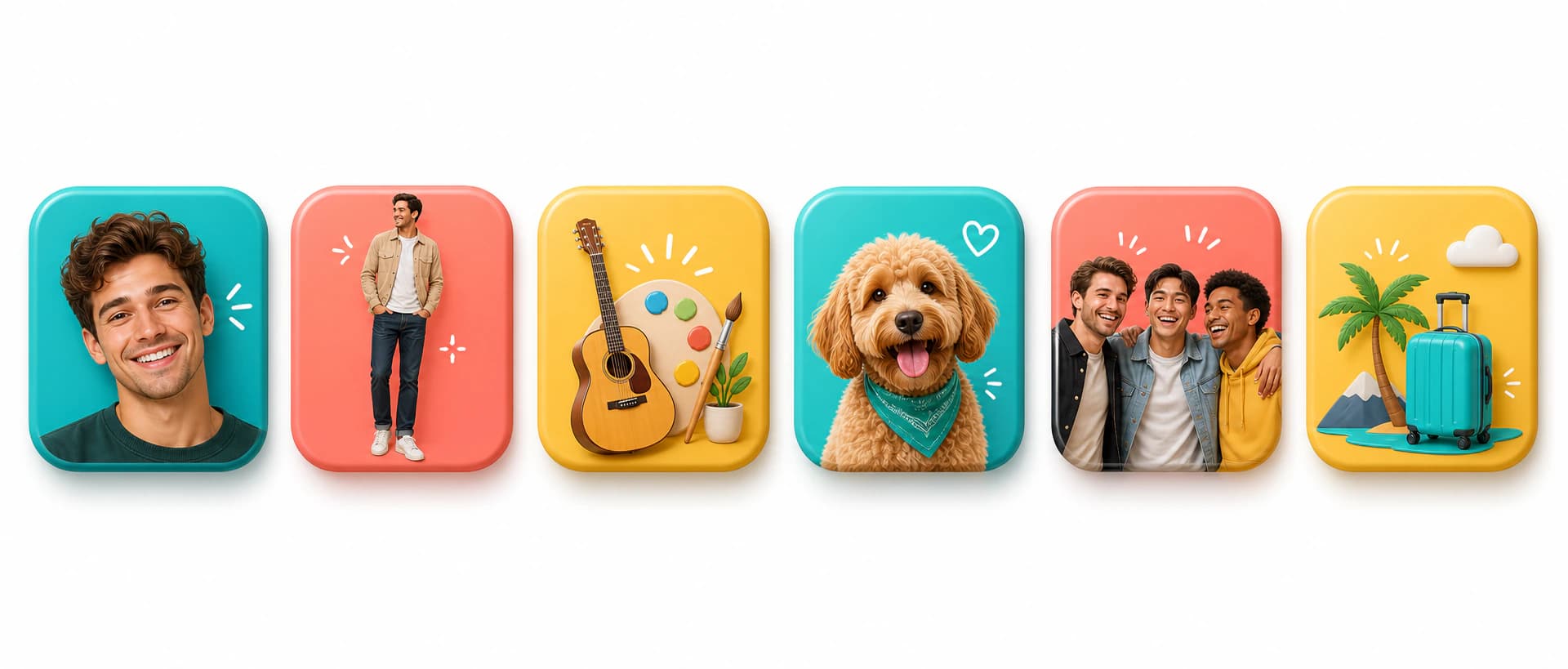 Fichas de iconos de consejos para categorías de fotos de citas