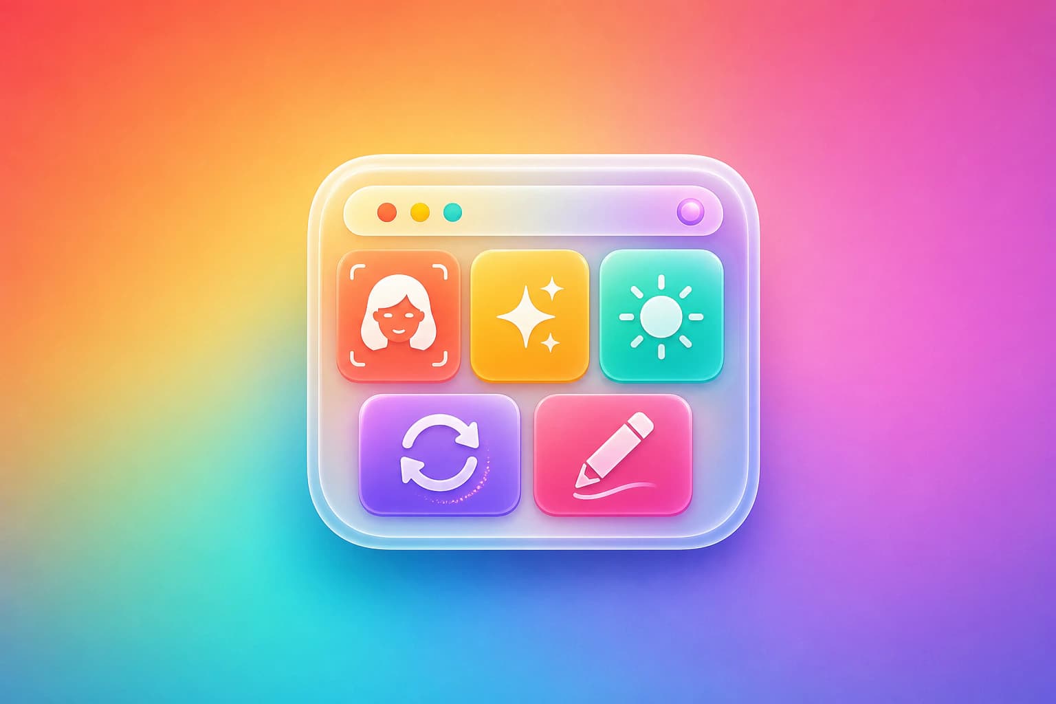 Estudio de fotos IA todo en uno de Nothron con coloridas tarjetas de headshot, mejora, glow y editor