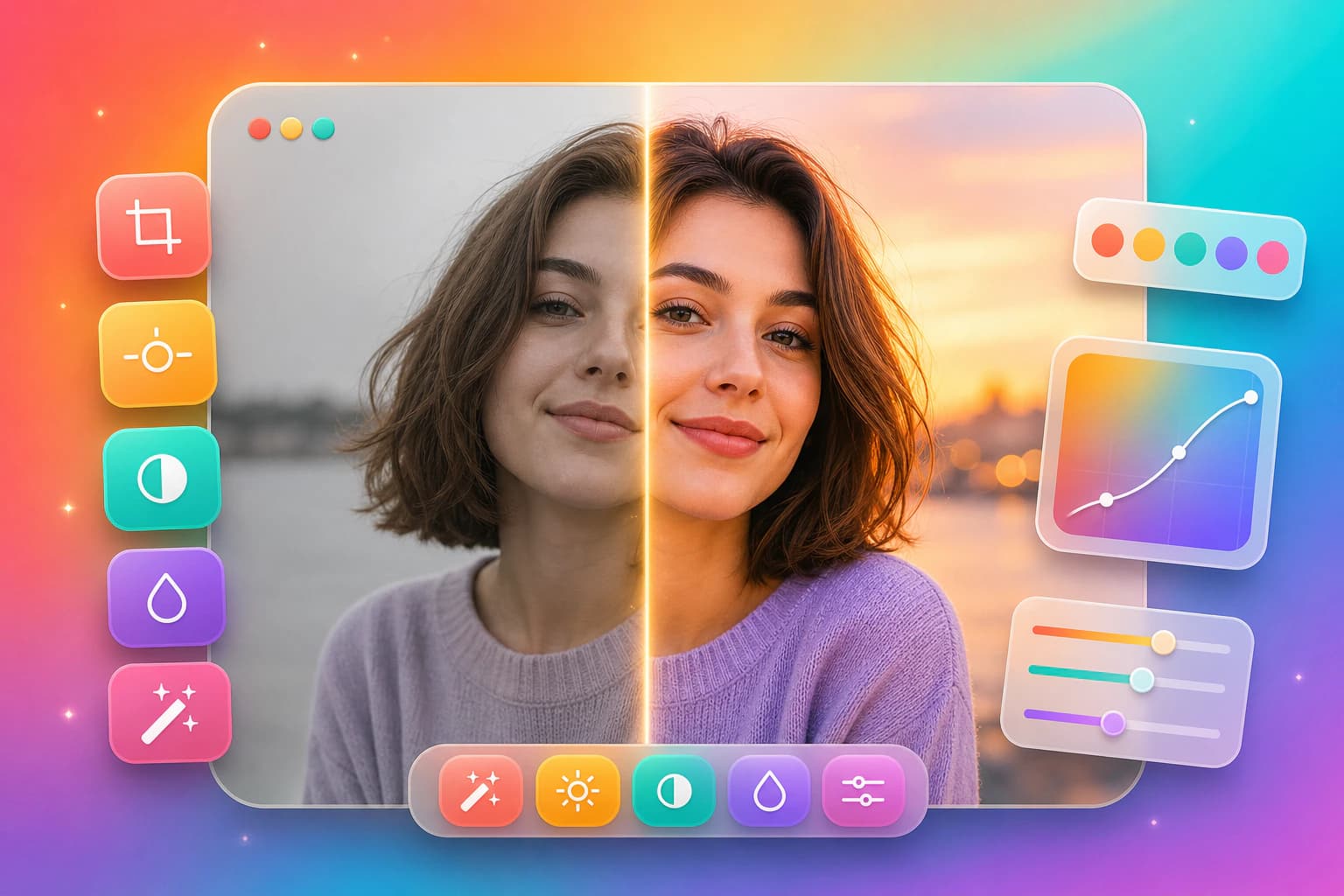 Transformación de foto antes y después brillante con Nothron