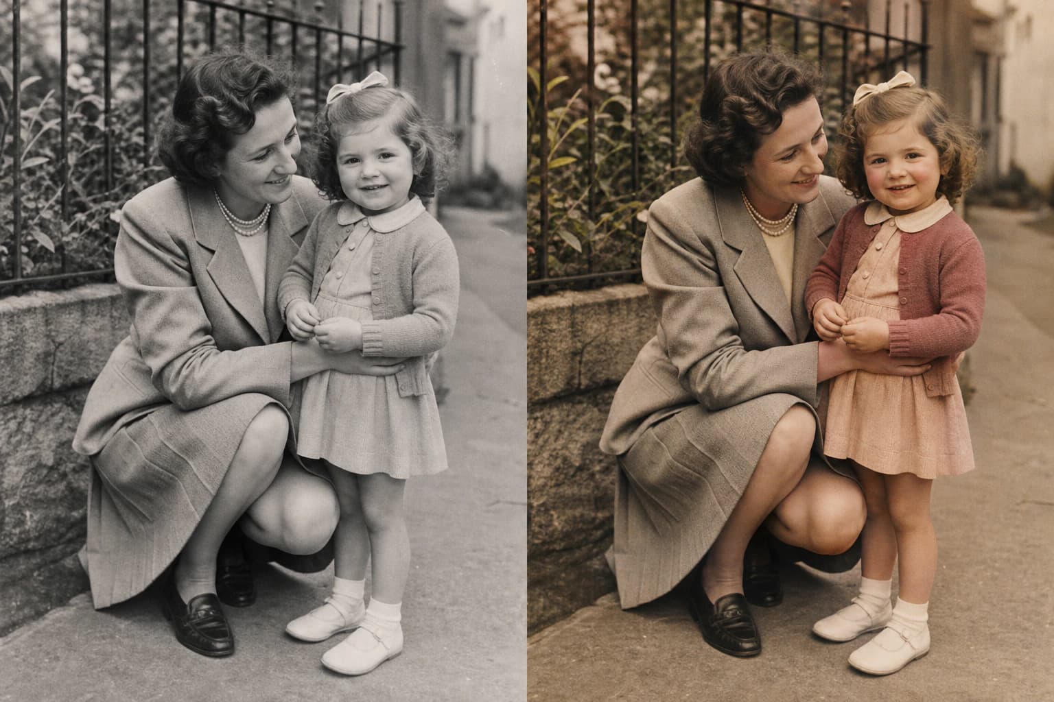 Foto antigua en blanco y negro colorizada con una cálida colorización por IA