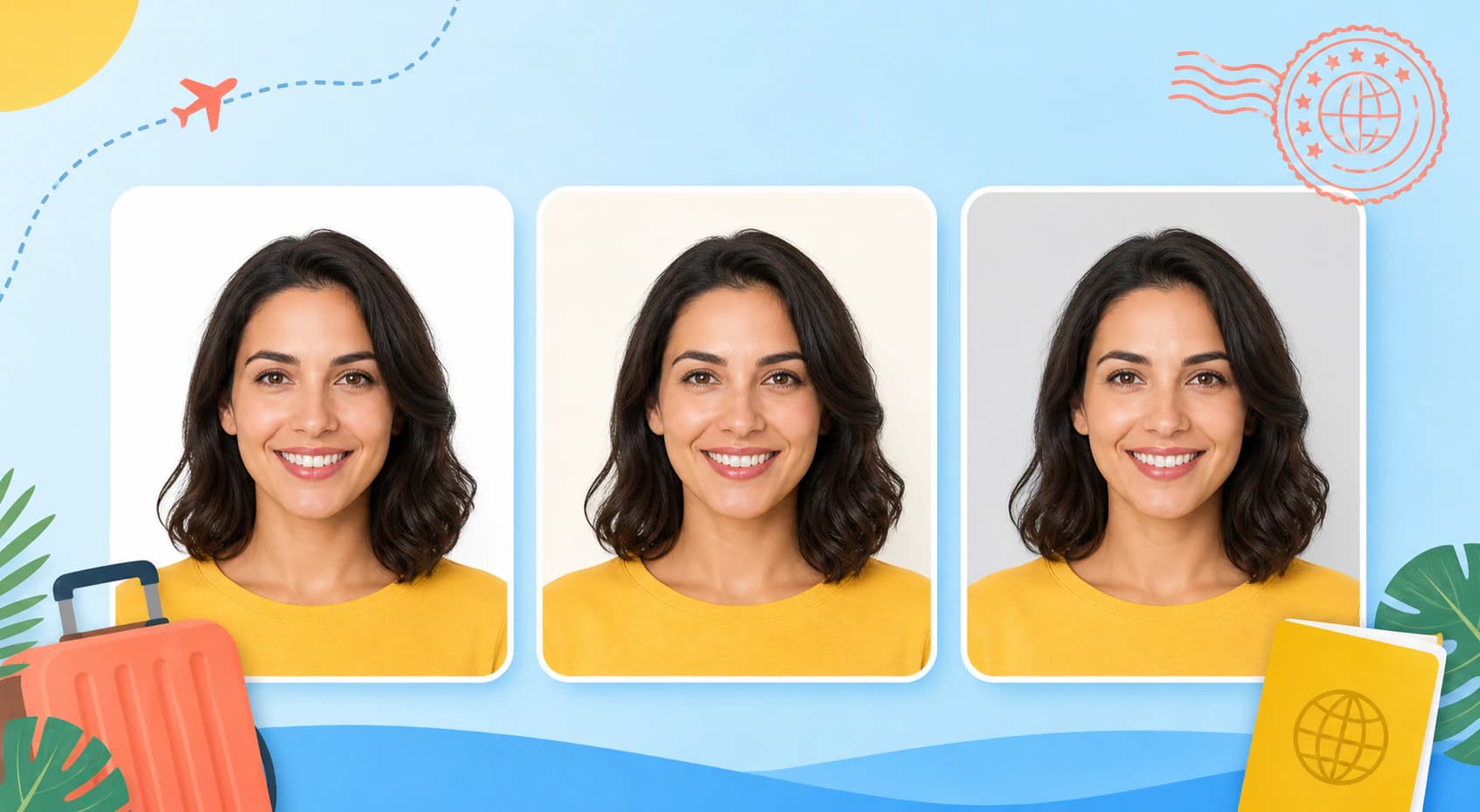 Comparación de fondos para foto de carnet: blanco, crudo y de color con retrato neutro